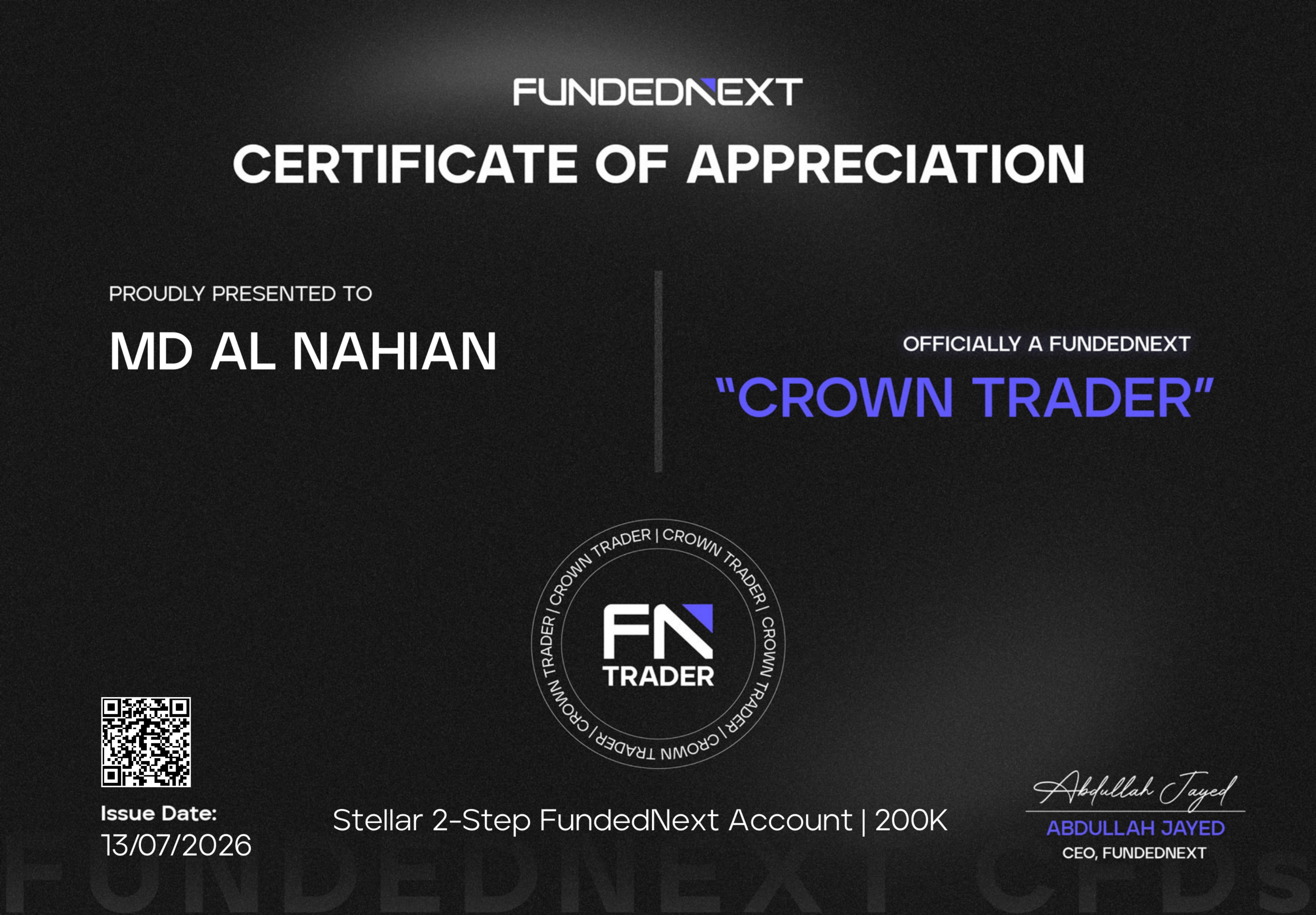 Account funded  -  13 July 2026